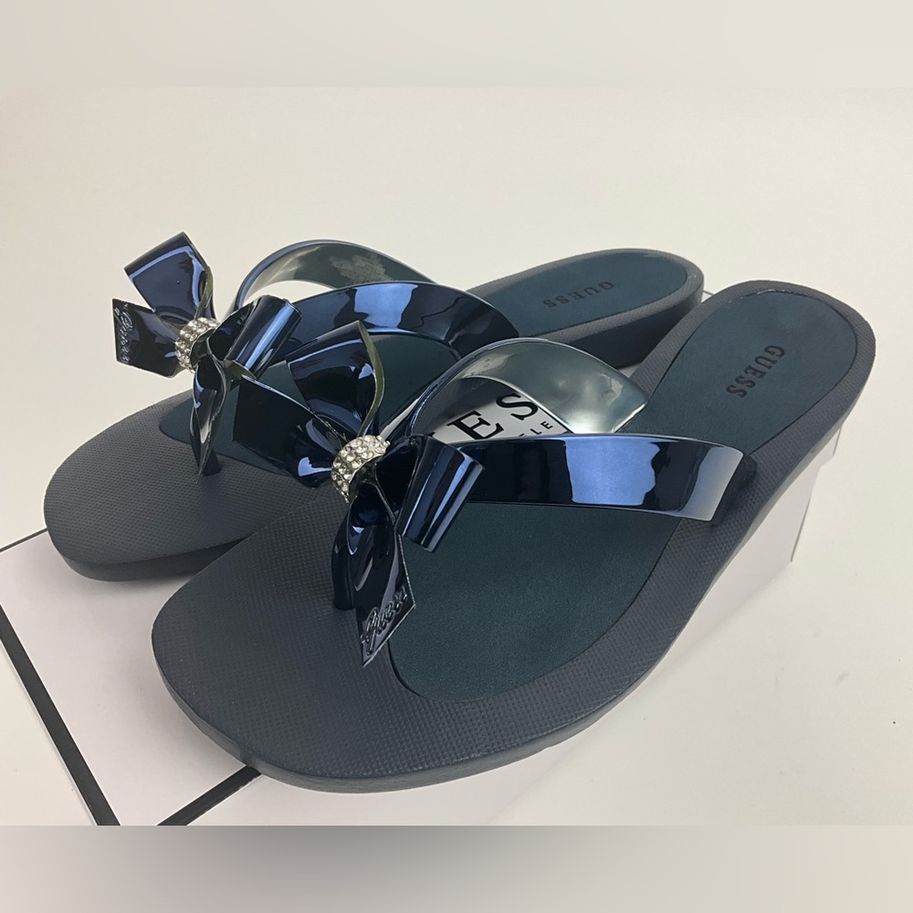 COPY - Guess Women'sns TUTU 9 Navy Bow Thong Flat Flip,Flop Sandals NIB
